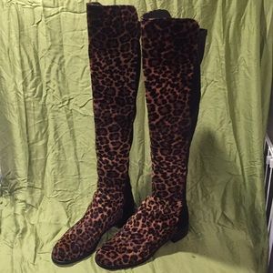 Stuart Weitzman 5050 Leopard Print Riding Boots